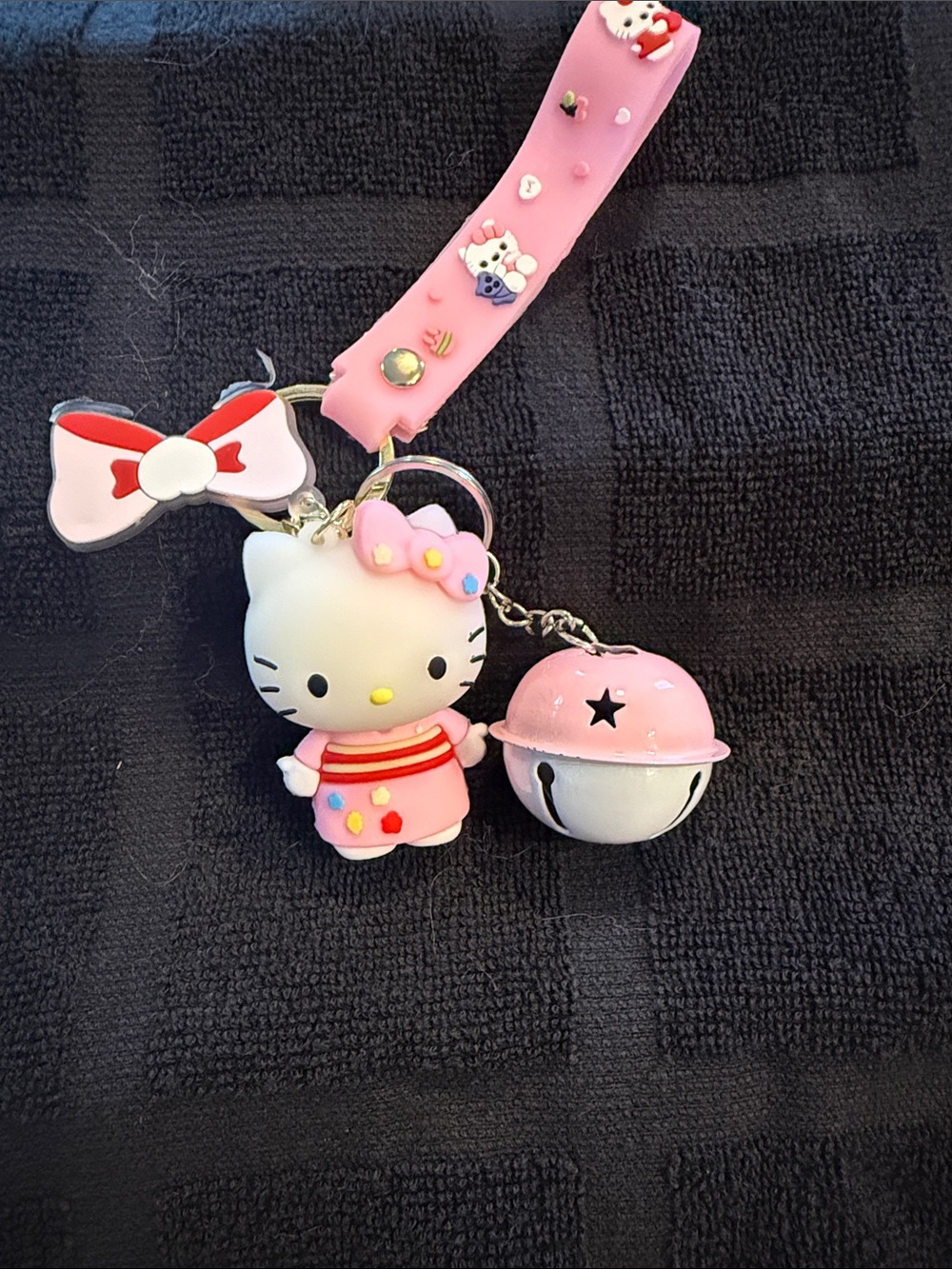 Hello Kitty Pink and White Silicone Strap Keyring with Bell